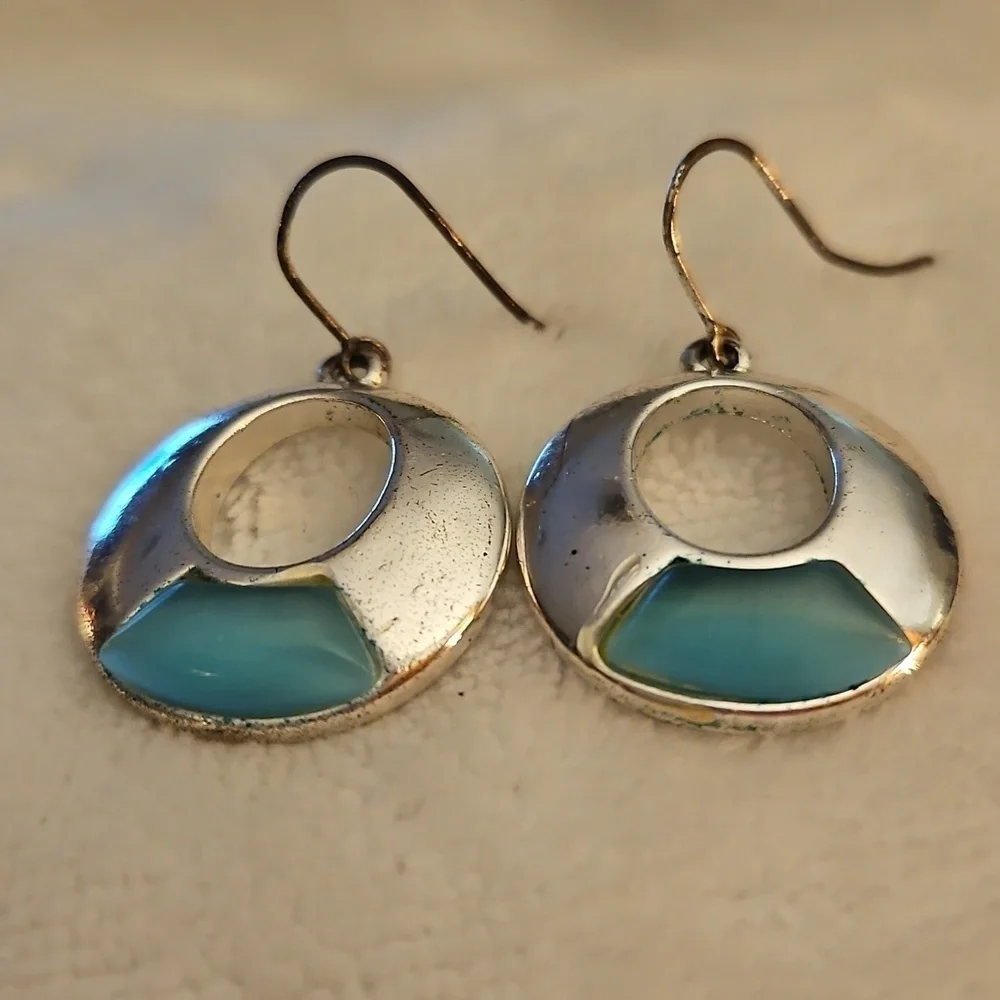 Vintage Icy Blue Atomic Mod Round Dangle Earrings
